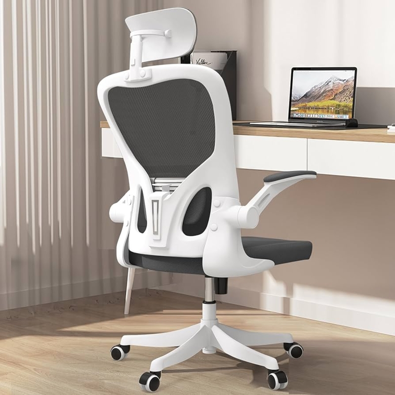 Flip Up Arms Ergonomic Office Chair Black Mesh 3D Headrest