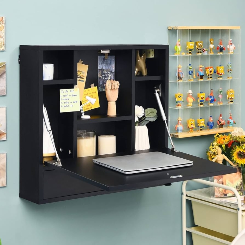 Floating Desk Black Fold Down Compact Profile