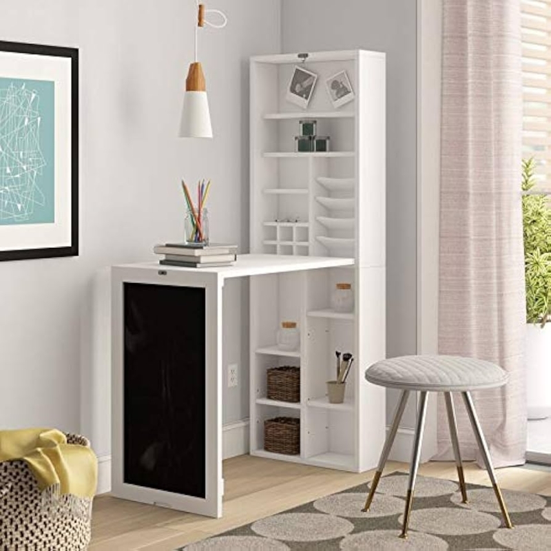 Floating Desk Chalkboard Panel White Wall Mounted Storage Fold Down Desk