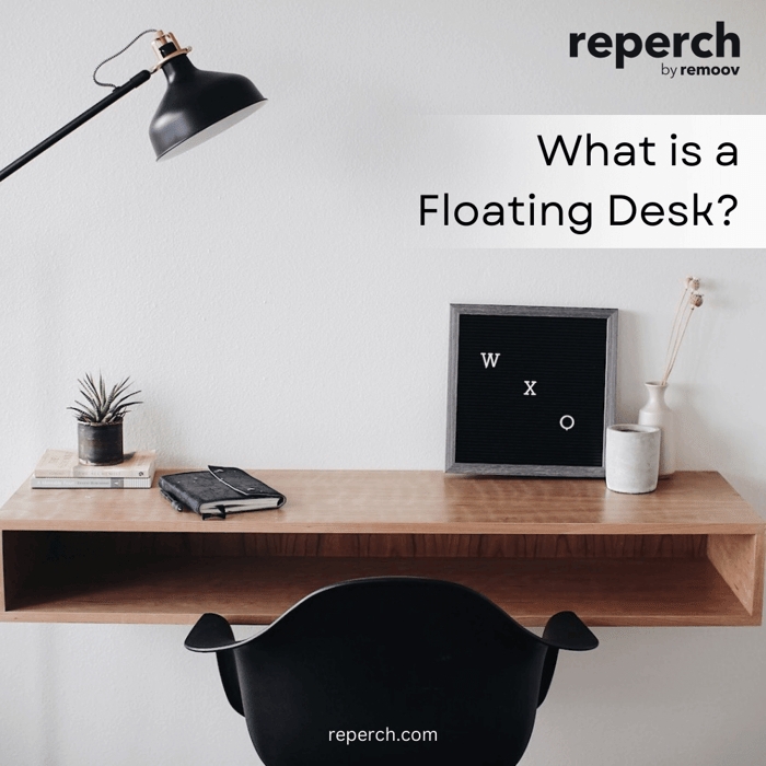 Floating Desk Dark Wood Integrated Storage Drawer