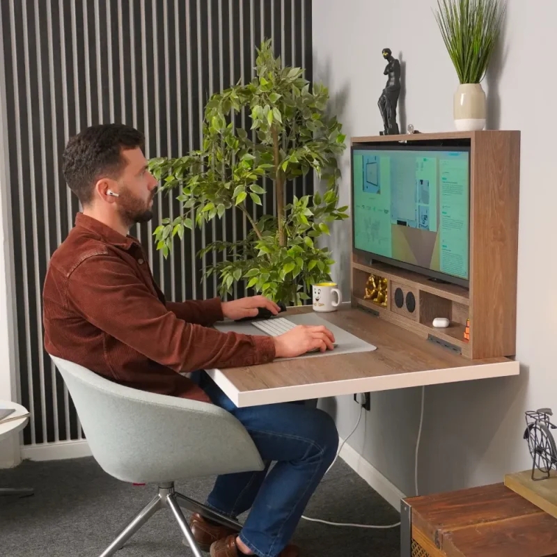 Floating Desk Fold Down Surface Internal Storage Wall Hung Desk Design