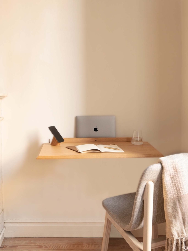 Floating Desk Light Wood Fold-Down Surface