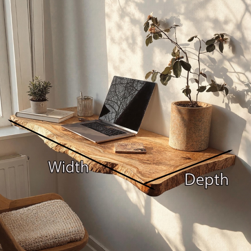 Floating Desk Live Edge Thick Slab, Rustic Modern