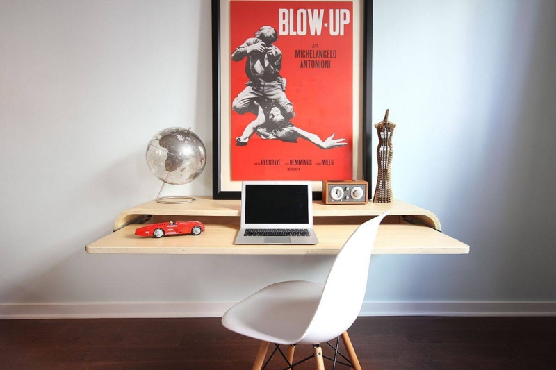 Floating Desk Medium Brown Wood Slide-Out Tray