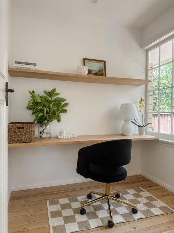Floating Desk Natural Wood Curved Front Live Edge