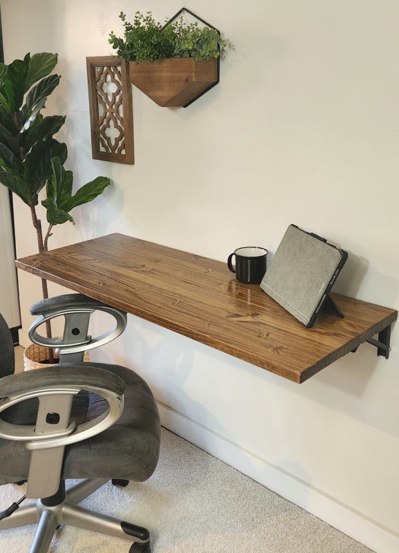 Floating Desk Natural Wood Flip Down Surface