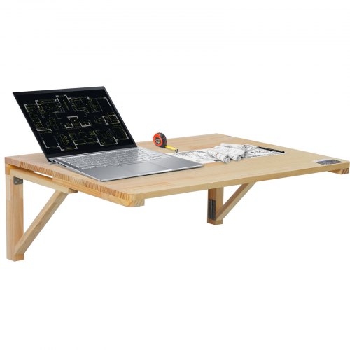 Floating Desk Rounded Corners Light Wood Black Brackets Minimalist Table