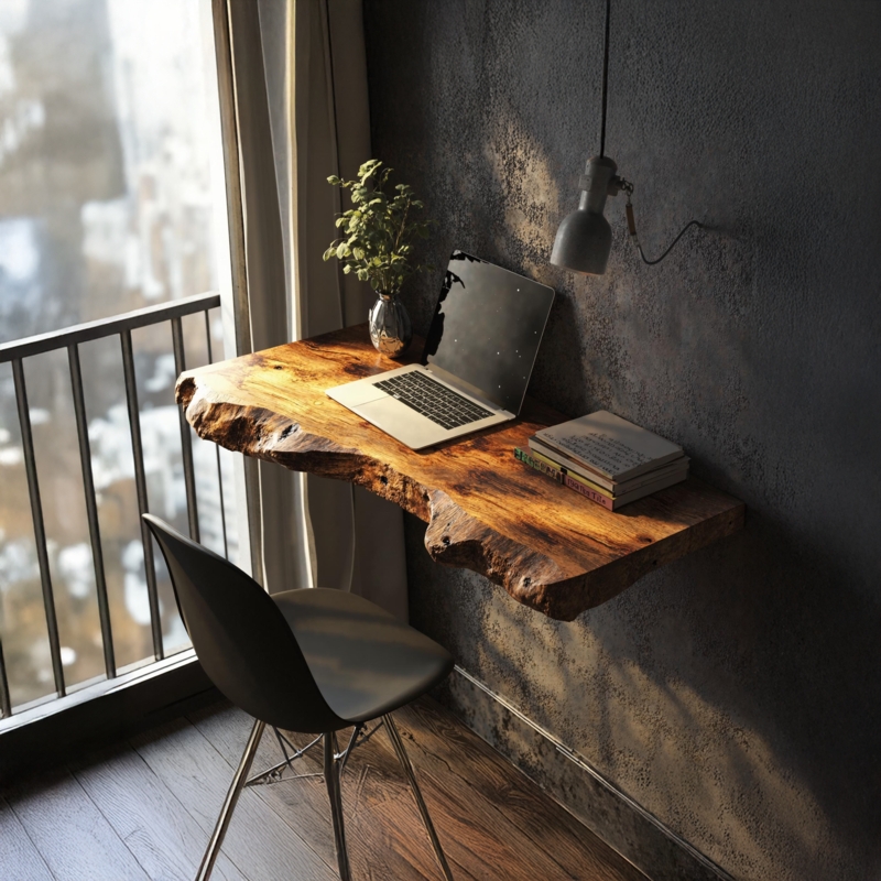 Floating Desk Walnut Brown Integrated Handles