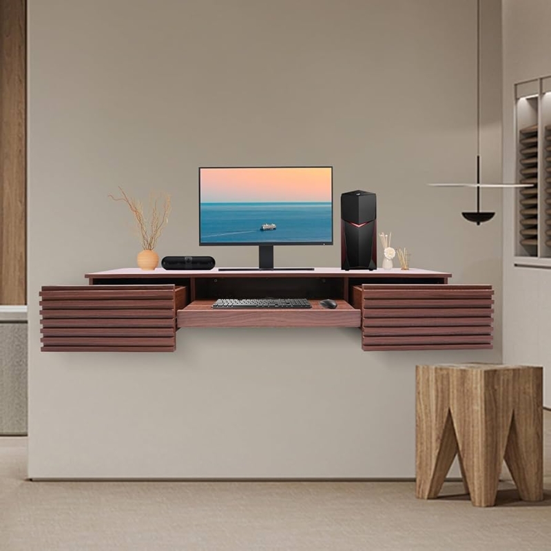 Floating Desk Walnut Brown with Pull Out Drawer