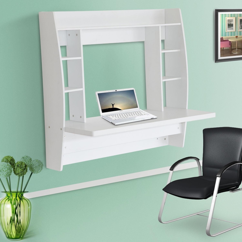 Floating Desk White Vertical Workspace, Storage