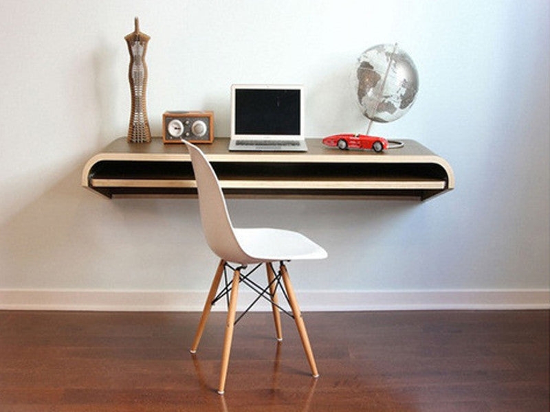 Floating Desk Wood-Toned Legless Construction