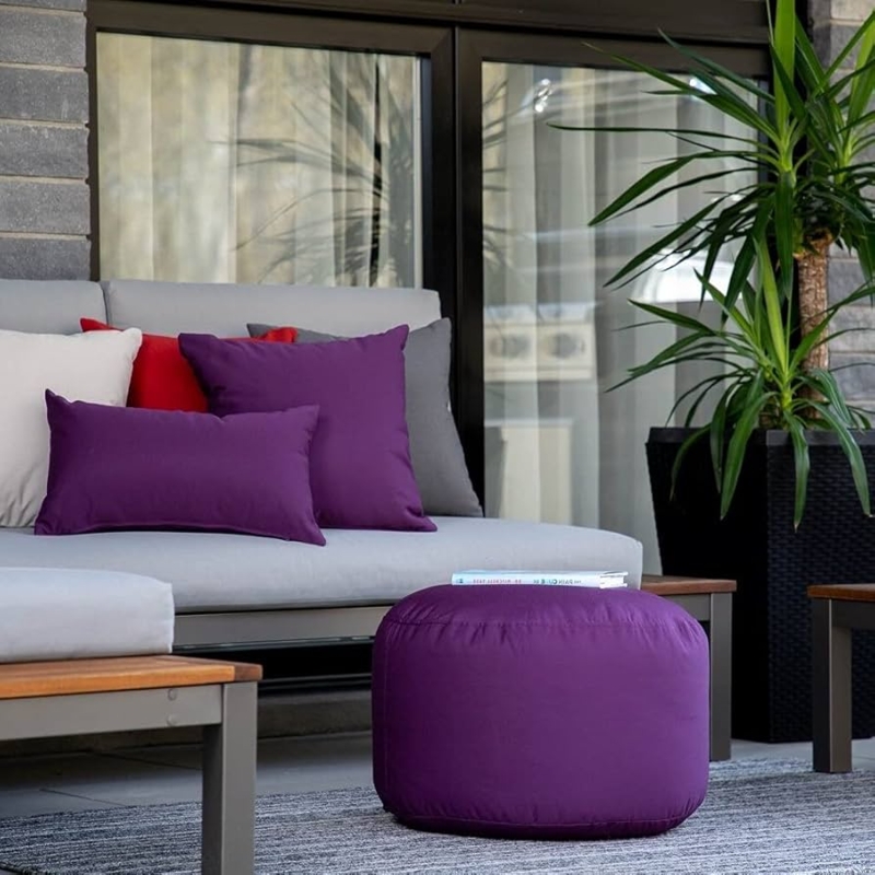 Floor Pouf Mauve Purple Round Button Tufting Double Stitched Casual