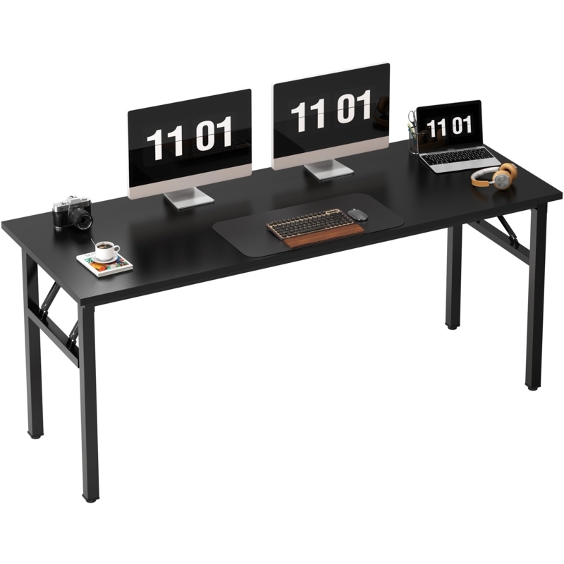 Folding Desk All Black 60 Inch Minimalist Computer Desk