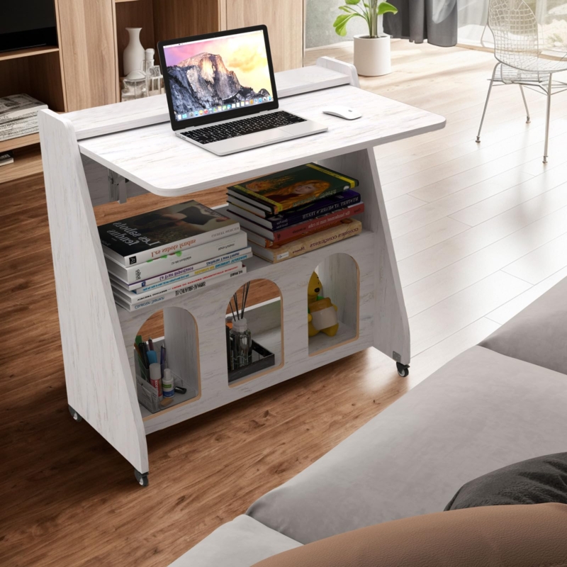 Folding Desk Drop Leaf Locking Casters Lower Shelf Portable Design