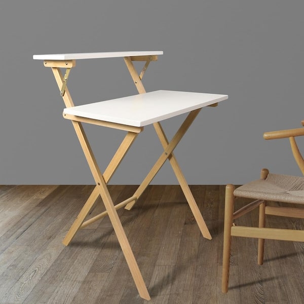 Folding Desk Two-Tier, Scandinavian Style in Natural Wood