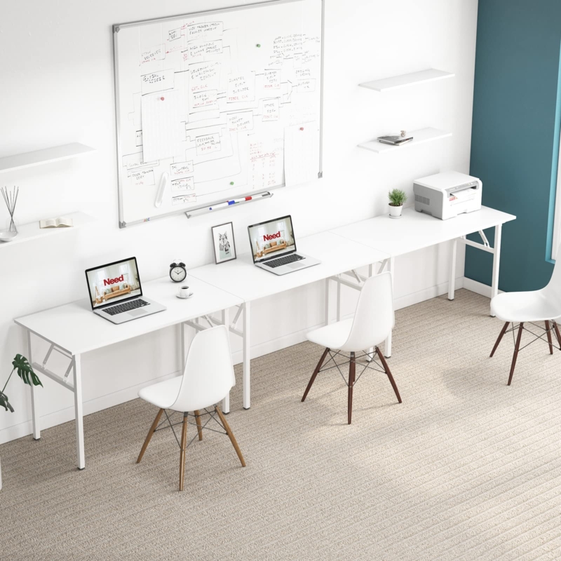 Folding Desk with Collapsible Frame, Sleek Metal Design