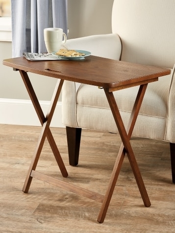 Folding Table Gateleg Base Drop Leaf Medium Brown Wood Traditional Style