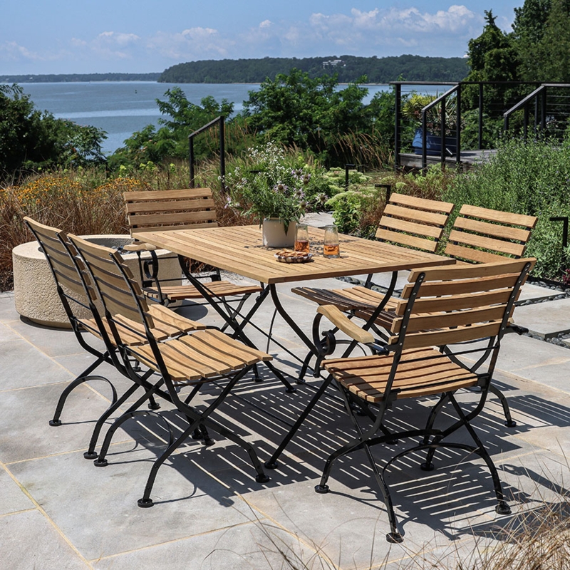 Folding Table X Frame Base Light Wood Slatted Garden Table