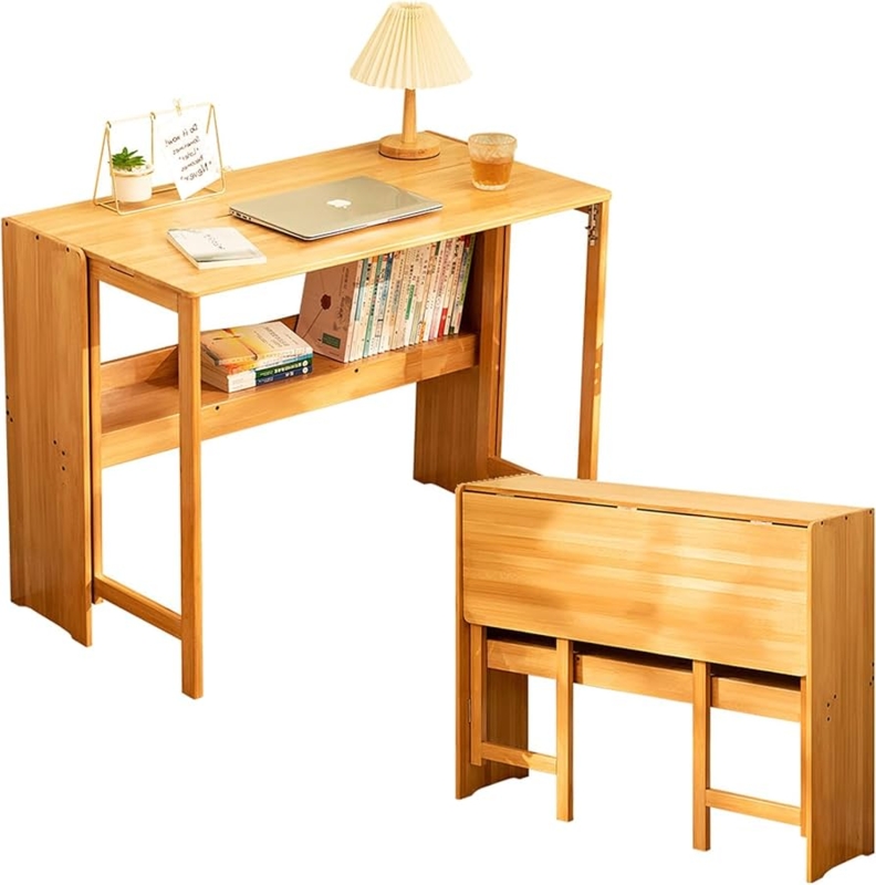 Folding Writing Desk X-Frame Base with Integrated Shelf