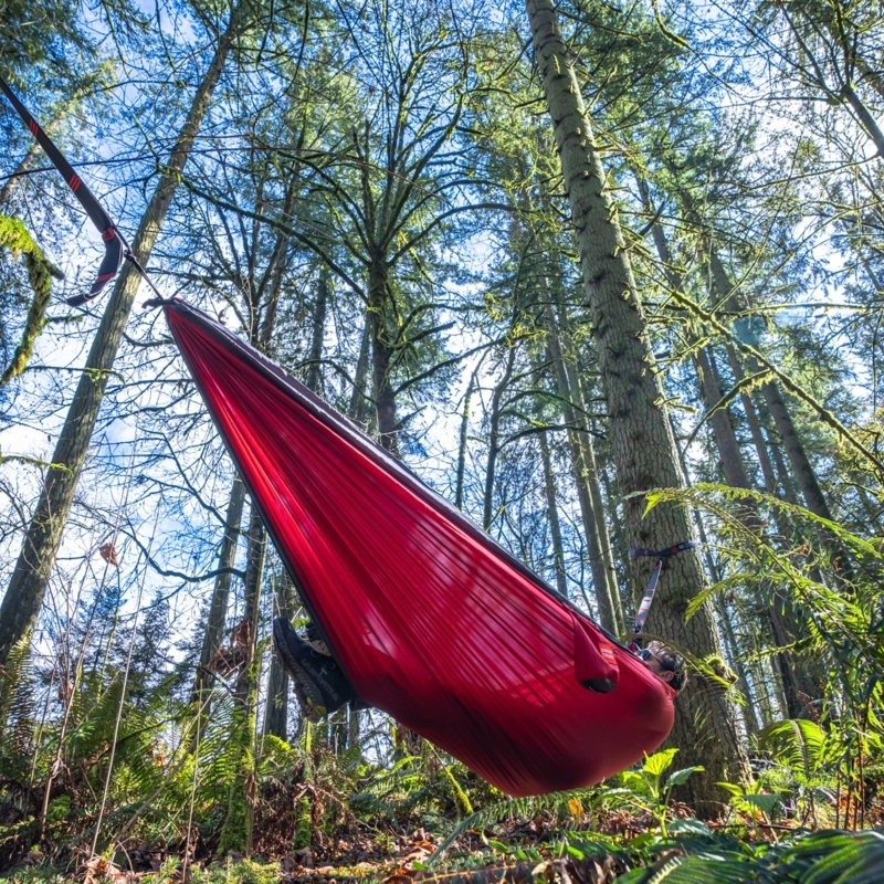 Forest Green Double Hammock Integrated Stuff Sack Lakeside Setup