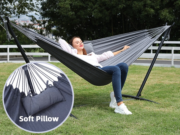 Freestanding Hammock, Nautical Stripes, Metal Frame for Backyard Relaxation
