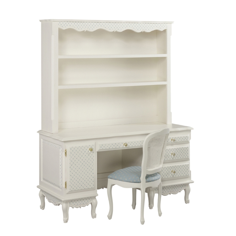 French Provincial Desk With Hutch, Blue and White Finish