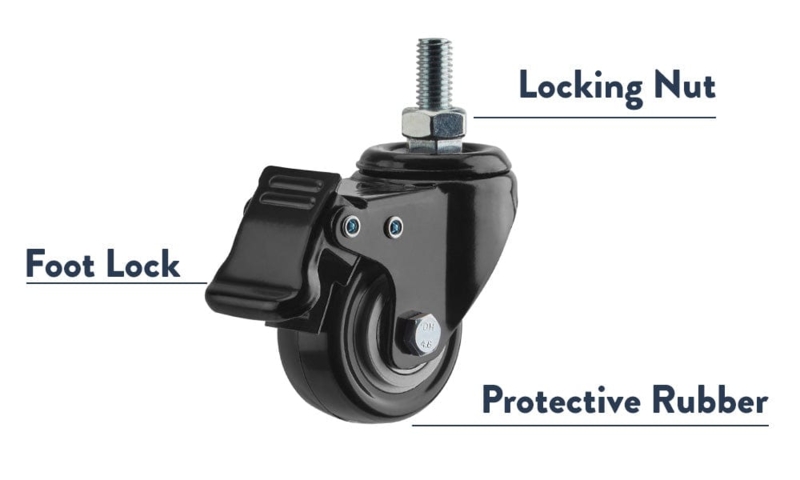 Furniture Casters Lockable Twin Wheel Matte Finish Wood Leg Accent
