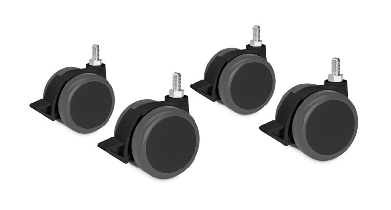 Furniture Casters Threaded Stem Set Locking Twin Wheel Matte Finish