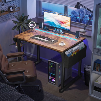 Gaming Computer Desk with LED Lighting and Riser, Home Office Desk
