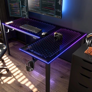 Gaming Desk L-Shaped RGB Lighting Black Frame Integrated LED Tech