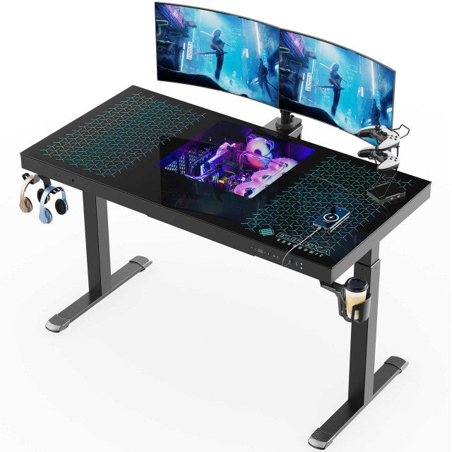 Gaming Desk L-Shaped with Built-In PC and Neon RGB Lighting Futuristic