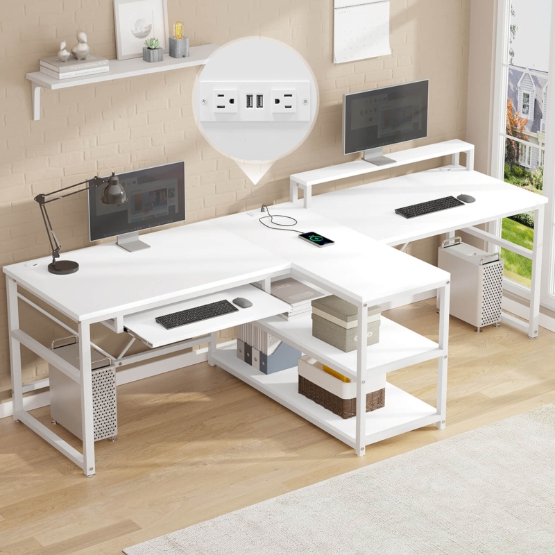 Gaming Desk White Matte Finish, RGB Lighting, Monitor Stand