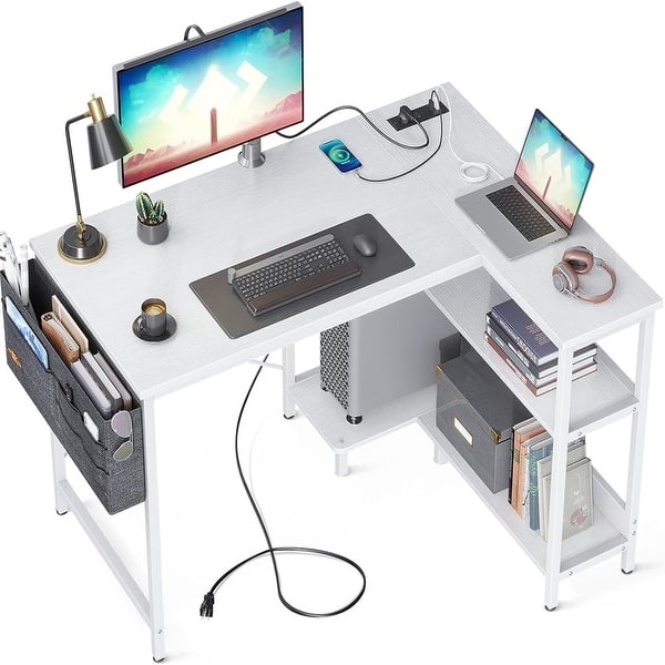 Gaming Desk with Compact L-Shape and Integrated Monitor Shelf