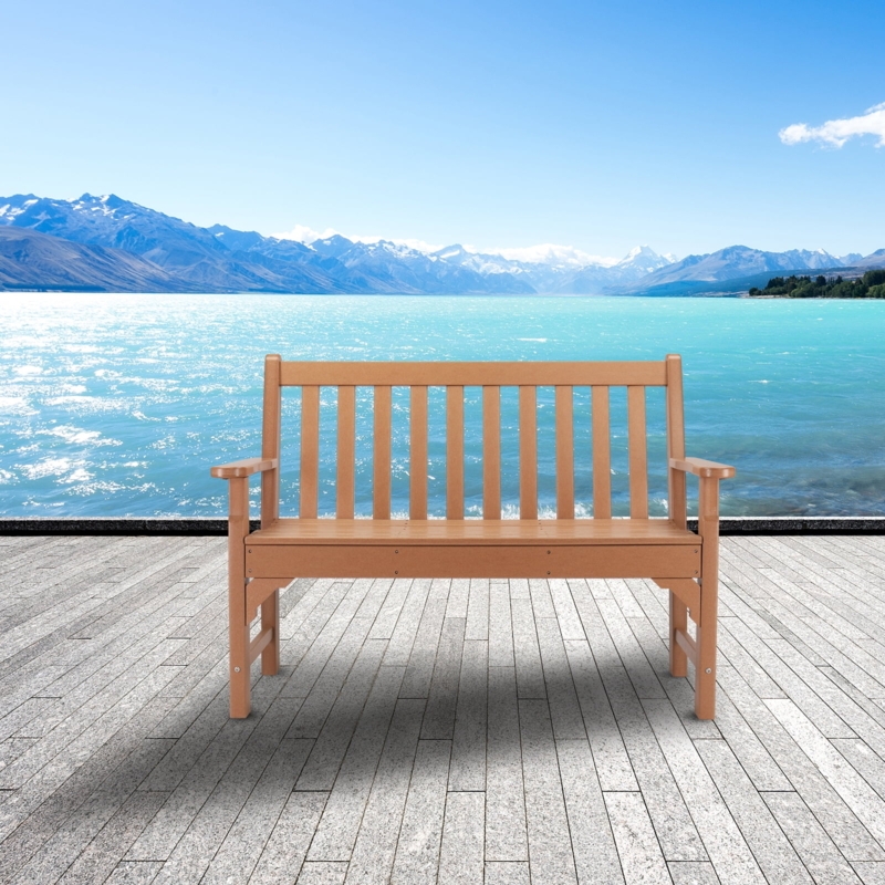 Garden Bench All Weather Resistant Slatted Composite Stone Like Texture