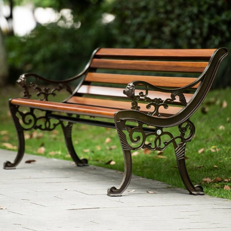 Garden Bench, Antique Cast Metal: Filigree Back Ornate Outdoor Seating