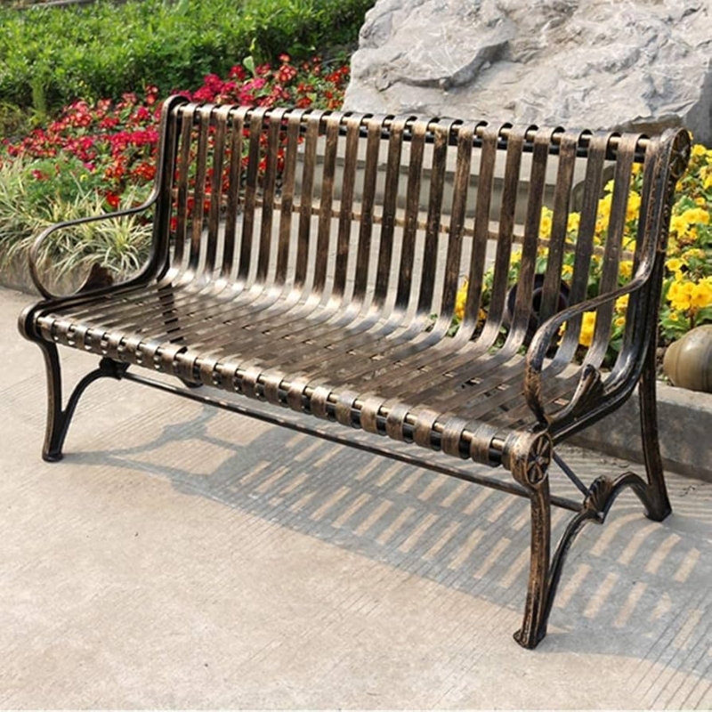 Garden Bench Antique Green Scrollwork Back Metal Vintage Seating