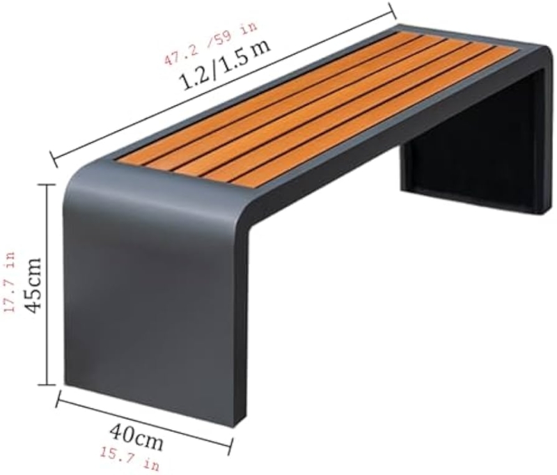 Garden Bench Backless Black Metal Slatted One-Piece Minimalist Seating