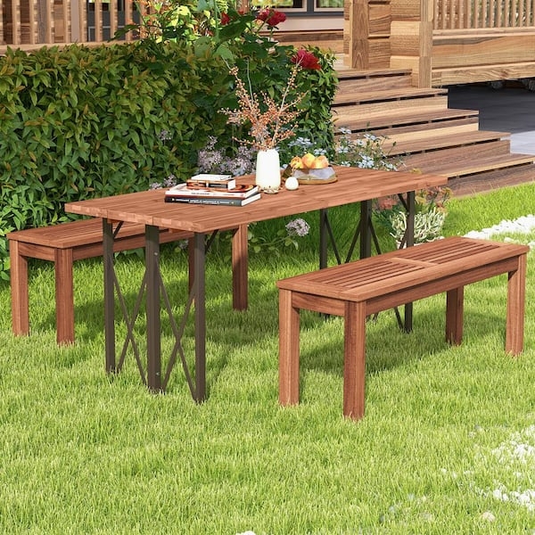 Garden Bench Classic Vertical Slats Natural Wood Weather Resistant Rustic