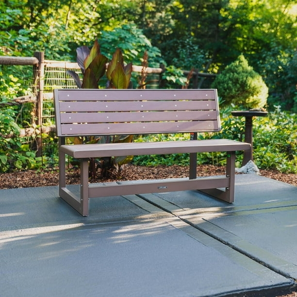 Garden Bench Convertible Backrest Slatted Seat Metal Frame Folding