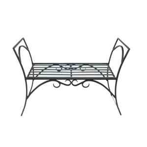 Garden Bench Curved Silhouette Grid Backrest Metal Wrought Iron Style