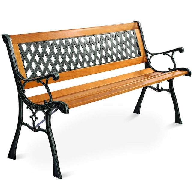 Garden Bench Decorative Cast Iron Back Wood Slats Ornate Park Bench
