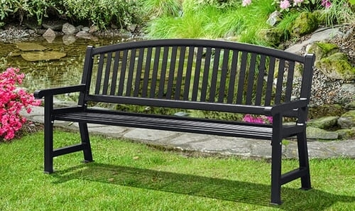 Garden Bench Diamond Mesh Arched Back Black Metal Perforated Seating