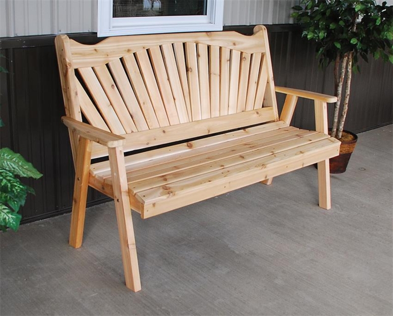 Garden Bench Fan Back Warm Wood Slatted Traditional Fanback Seating