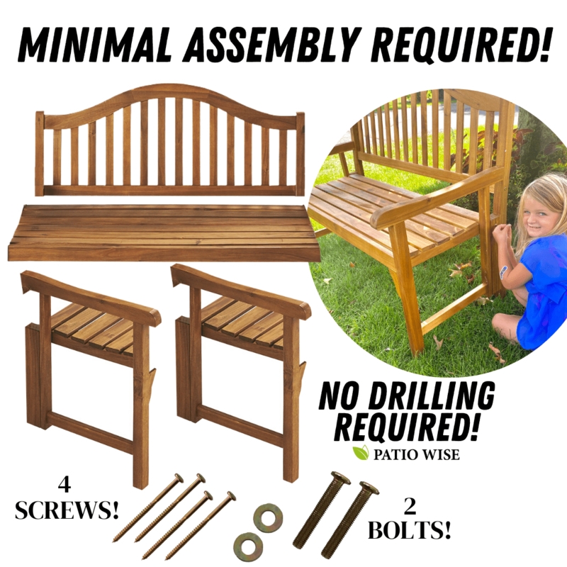 Garden Bench Foldable Frame Acacia Wood Slatted Rustic Porch Seating