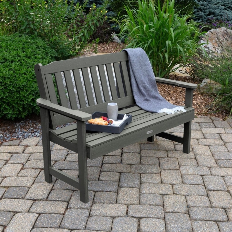 Garden Bench Honey Oak Slatted Back Coastal Wood-Like Classic Seating