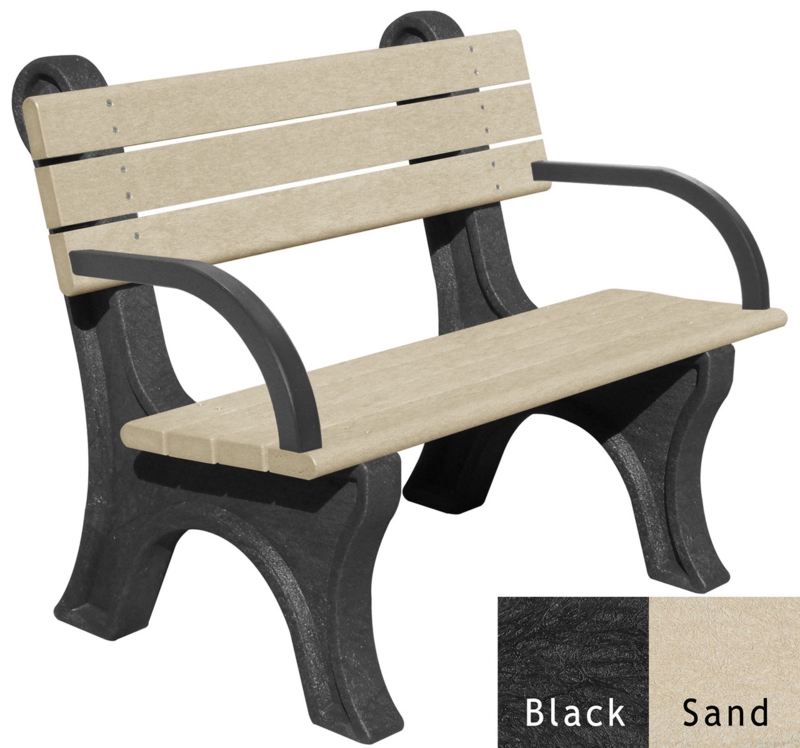 Garden Bench in Matte Black: Recycled Plastic Classic Park Style Seating