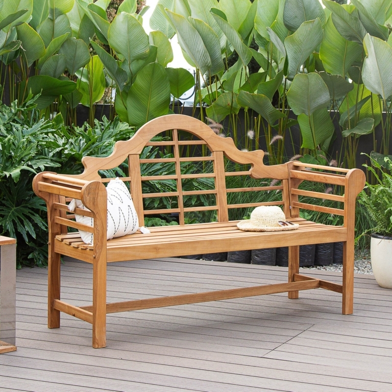 Garden Bench Lutyens Style Arched Back Scrolled Arms Honey Wood