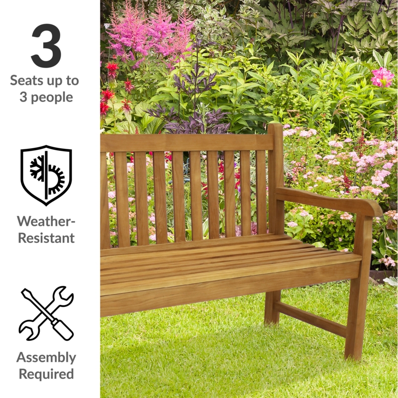 Garden Bench Mission Style Slats Wood-Toned Traditional Garden Seating