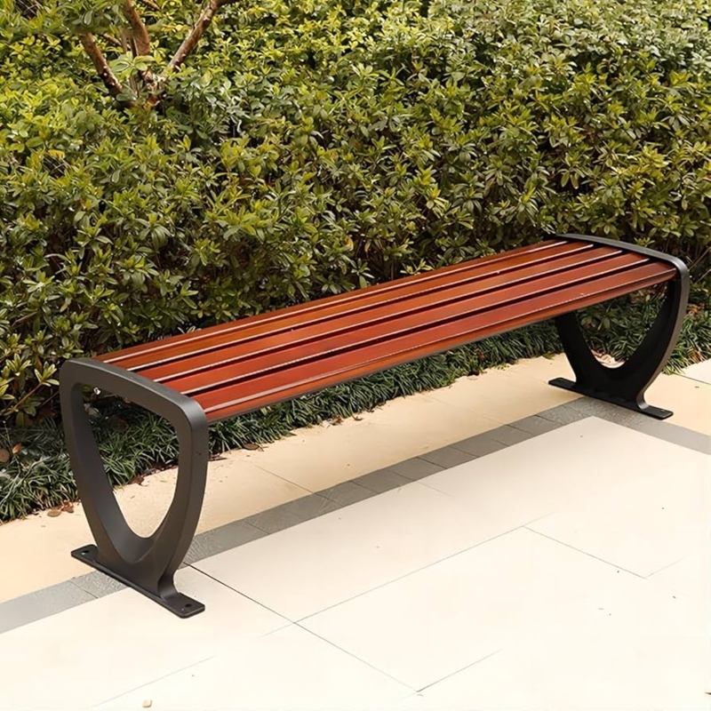 Garden Bench Ornate Legs Wood Slats Metal Frame Classic Park Seating