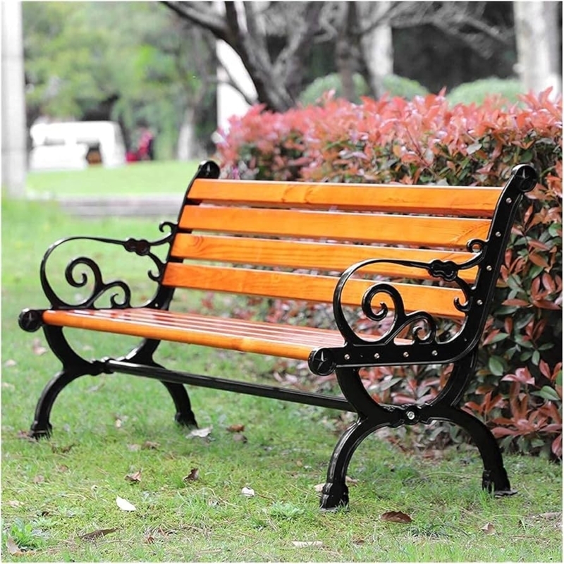 Garden Bench Ornate Metal Frame Wood Slats Traditional Seating